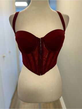 Windsor Deep Red Lace Bustier Top
